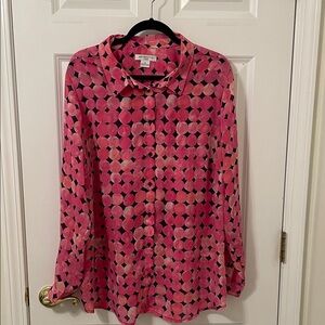 Liz Claiborne Pink and Navy Dot Button Down Shirt